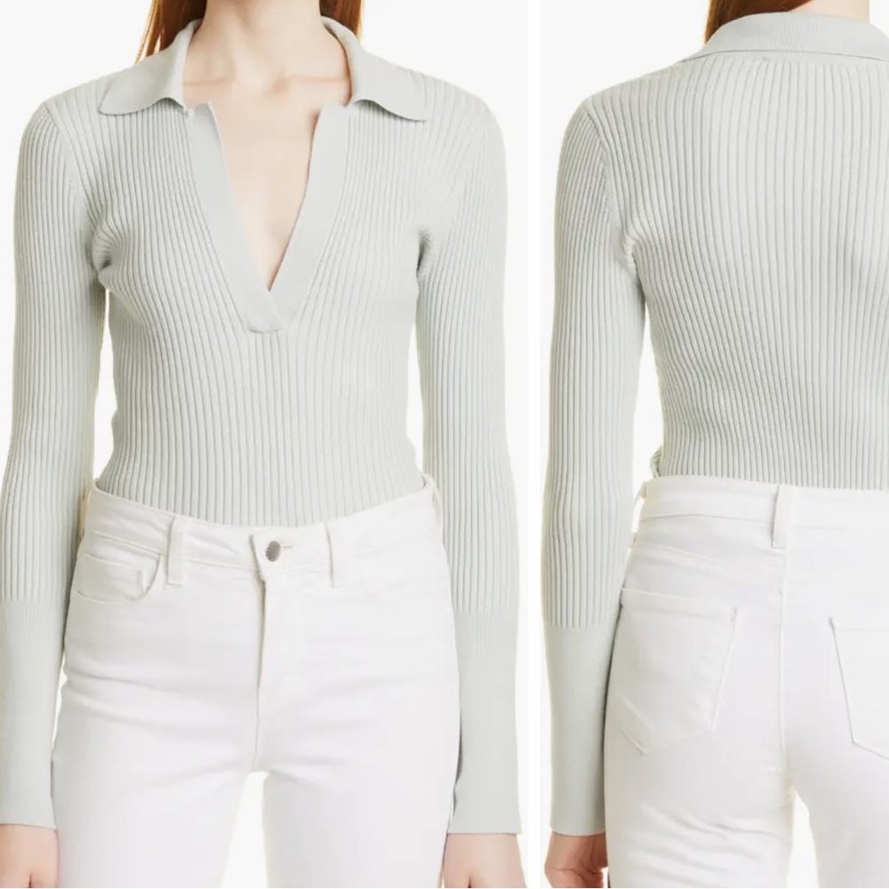 Toccin Mix Rib Cotton & Wool Blend Henley Sweater in Mint, Size L EUC
